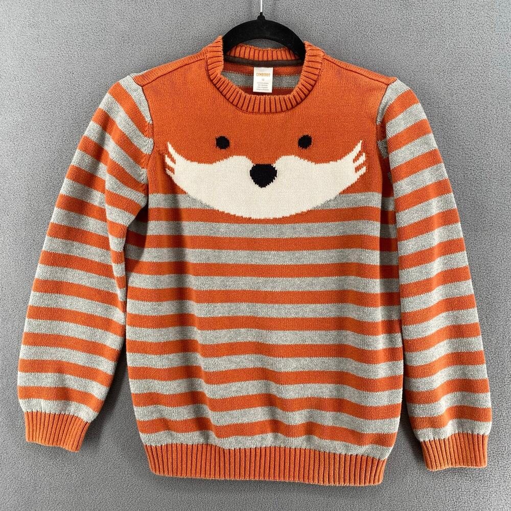 Gymboree Crew Neck‎ Fox Striped Sweater Kids 12 Orange Pullover Cotton Whimsy